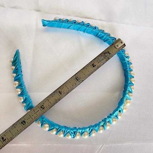 New Women and Girls Satin Hair Band Accessories Hand made blue With White pearls - Picture 5 of 11
